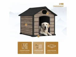 New - Caseta Perros Exterior Oak O10 - 102x115x100cm - Suelo - 2 Respiraderos de Ventilación - Protección UV e Impermeable – Efecto Madera - Interior de Resina Cama De Animales De Compañía