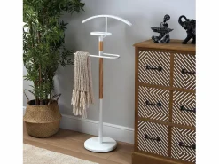 Discount Versa Holstebro Galán de Noche Moderno Multifuncional con 2 Perchas o Colgadores para Ropa de Hombre o Mujer, , 112x28,8x46,5cm Blanco