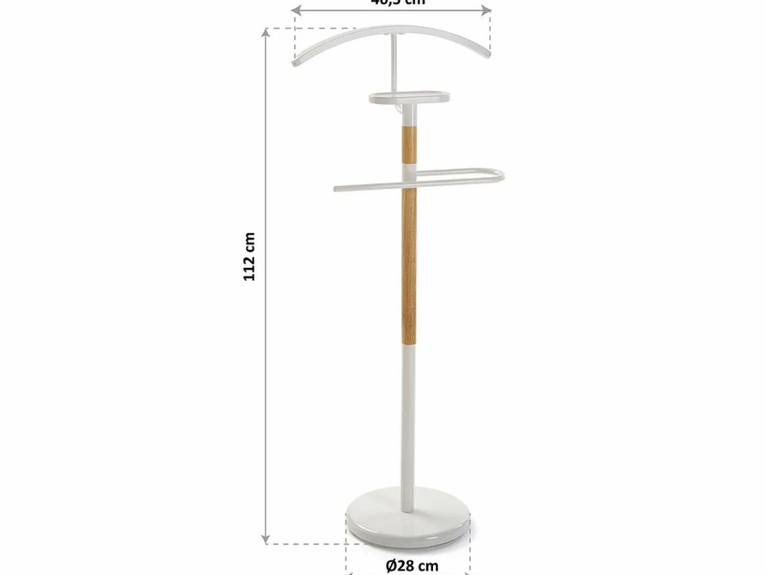 Discount Versa Holstebro Galán de Noche Moderno Multifuncional con 2 Perchas o Colgadores para Ropa de Hombre o Mujer, , 112x28,8x46,5cm Blanco