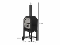 Hot Horno de leña 3 niveles con ruedas acero inox 160x64x54 cm Barbacoa
