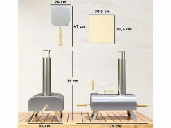 Discount Horno de pizza para exterior en acero inoxidable, leña, con piedra de hornear, puerta, plegable, 79x36x75 cm Plateado
