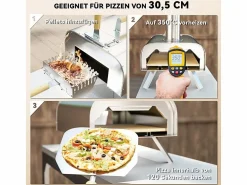 Discount Horno de pizza para exterior en acero inoxidable, leña, con piedra de hornear, puerta, plegable, 79x36x75 cm Plateado