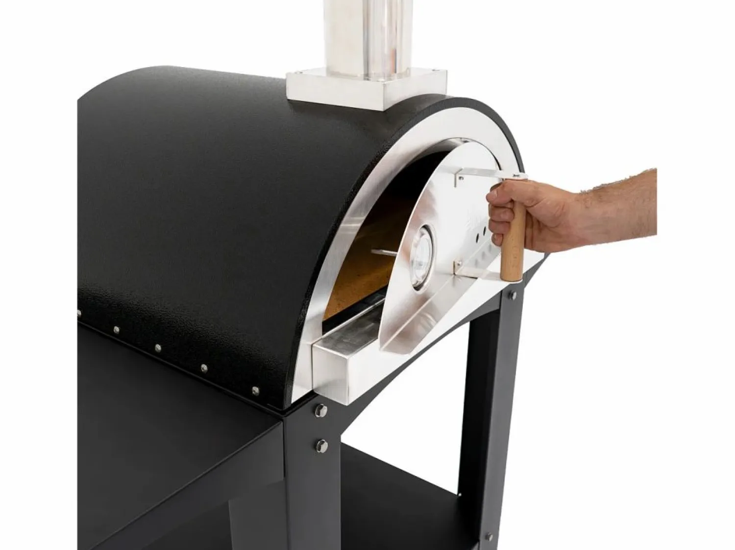 Sale Horno de Pizza Portátil 184 cm Negro | Con Ruedas, Piedra, 2 Estaciones y Cubierta GRATIS Barbacoa