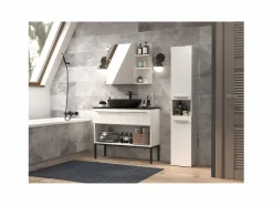 TOPESHOP HORTI - Mueble de baño con cesto de ropa - 31x30x174 cm - Columna de almacenaje para baño