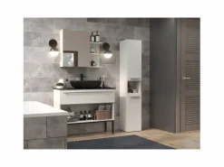 TOPESHOP HORTI - Mueble de baño con cesto de ropa - 31x30x174 cm - Columna de almacenaje para baño