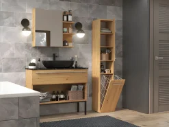 TOPESHOP HORTI - Mueble de cuarto de baño con cesta de ropa - 31x30x174cm - Columna de almacenamiento para cuarto de baño