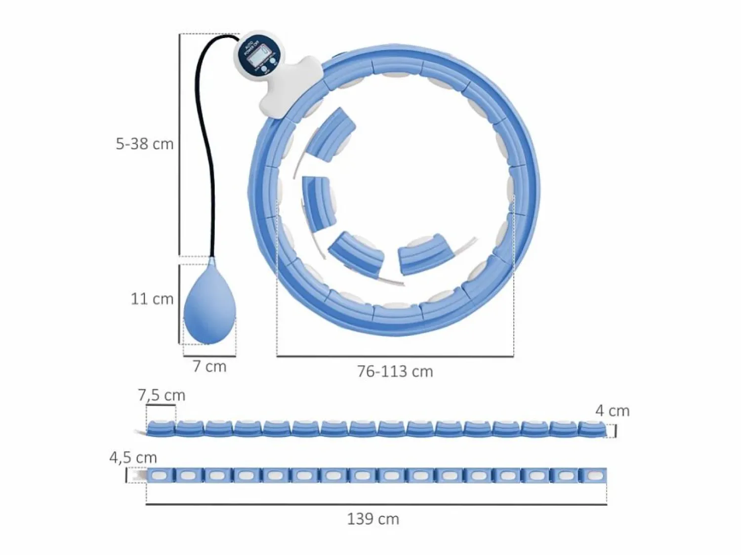 Clearance Hula hoop inteligente ajustable con peso y contador, plástico, claro, 16 segmentos (76x113cm) Azul