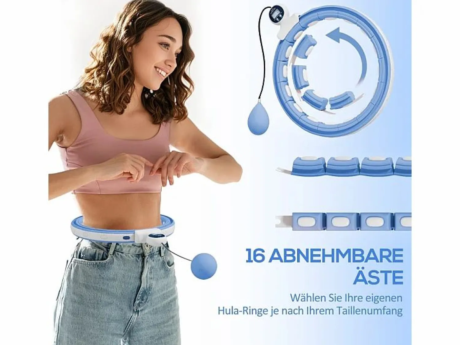 Clearance Hula hoop inteligente ajustable con peso y contador, plástico, claro, 16 segmentos (76x113cm) Azul