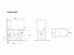 Vente-unique Inodoro de cerámica de suelo con tapa silenciosa, descarga horizontal, NAGILAM