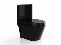 Outlet Vente-unique Inodoro de cerámica brillante con tapa silenciosa, NAGILAM Negro