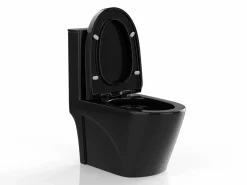 Outlet Vente-unique Inodoro de cerámica brillante con tapa silenciosa, NAGILAM Negro