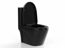 Outlet Vente-unique Inodoro de cerámica brillante con tapa silenciosa, NAGILAM Negro