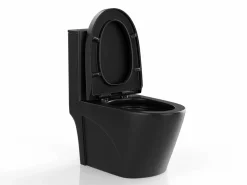 Hot Vente-unique Inodoro de cerámica mate con tapa silenciosa, NAGILAM Negro