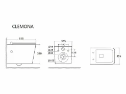 Best Inodoro flotante de cerámica mate sin brida, L51,5 x Alt. 34, CLEMONA Inodoro Suspendido