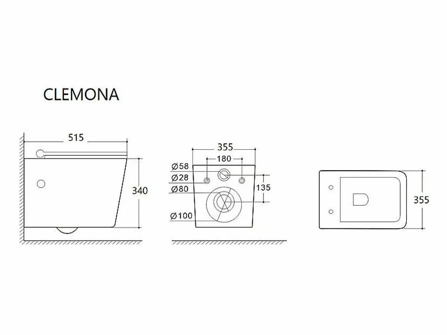 Best Inodoro flotante de cerámica mate sin brida, L51,5 x Alt. 34, CLEMONA Inodoro Suspendido