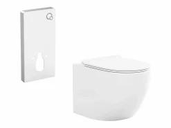 Best Vente-unique Inodoro flotante en cerámica brillante con estructura decorativa, JAVOINE Blanco