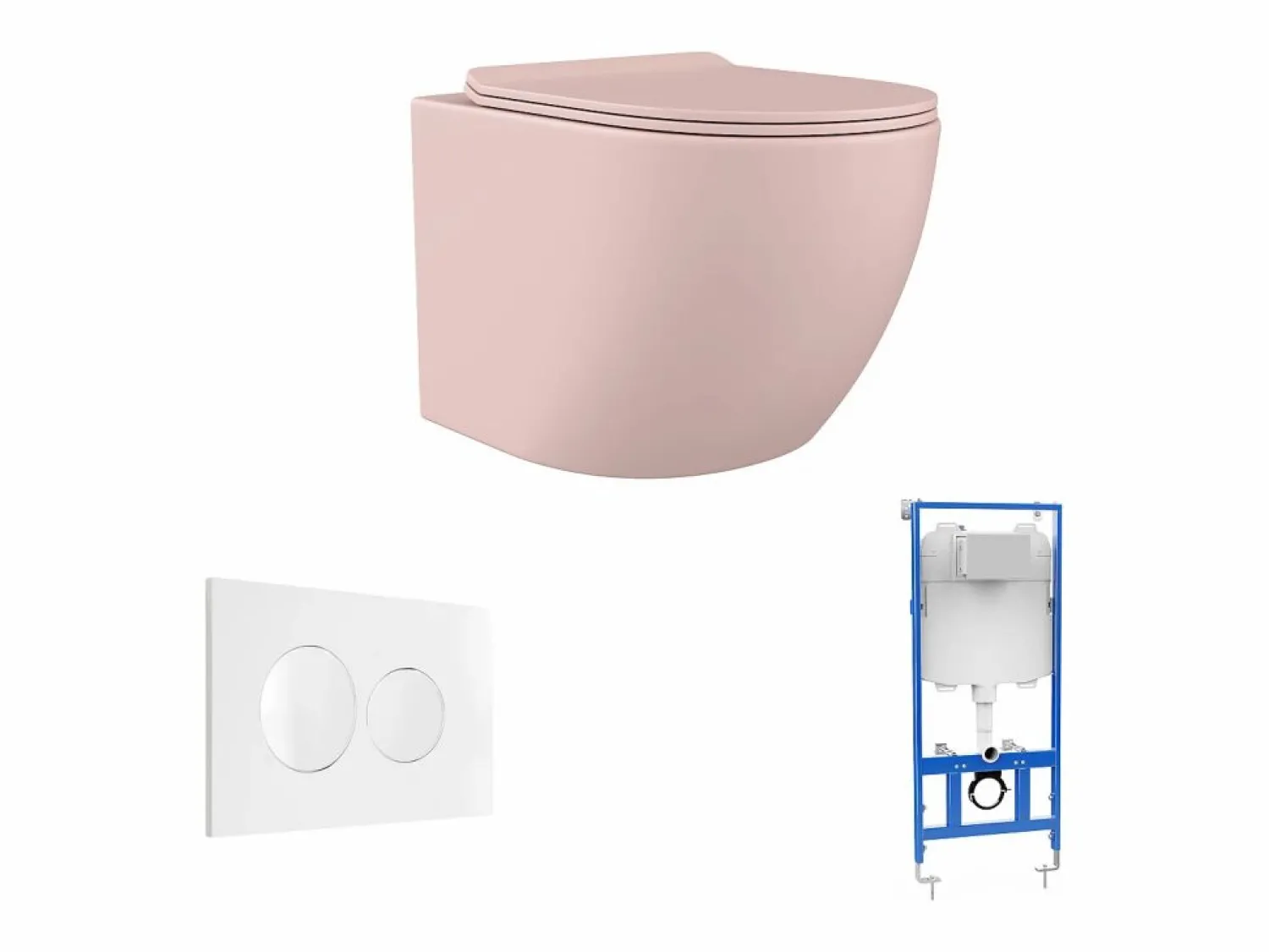 Online Vente-unique Inodoro flotante mate con estructura de soporte y placa de activación, JAVOINE Rosa