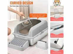 New Inodoro para Gatos SucceBuy XL, 15 CM de Profundidad, Inodoro, de Acero Inoxidable con Reposapiés Higiene Y Cuidado De Mascotas