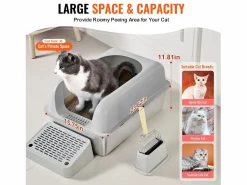 New Inodoro para Gatos SucceBuy XL, 15 CM de Profundidad, Inodoro, de Acero Inoxidable con Reposapiés Higiene Y Cuidado De Mascotas