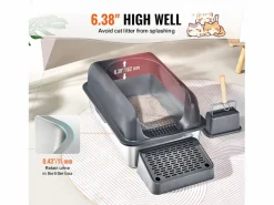 Inodoro para Gatos SucceBuy, Caja de Arena de Acero Inoxidable de 15.24 cm de Profundidad con Filtro y Escalón Gris