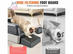 Inodoro para Gatos SucceBuy, Caja de Arena de Acero Inoxidable de 15.24 cm de Profundidad con Filtro y Escalón Gris