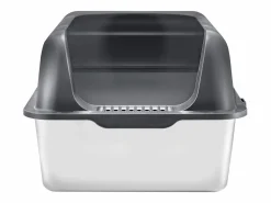 Inodoro para Gatos SucceBuy, Caja de Arena de Acero Inoxidable de 15.24 cm de Profundidad con Filtro y Escalón Gris