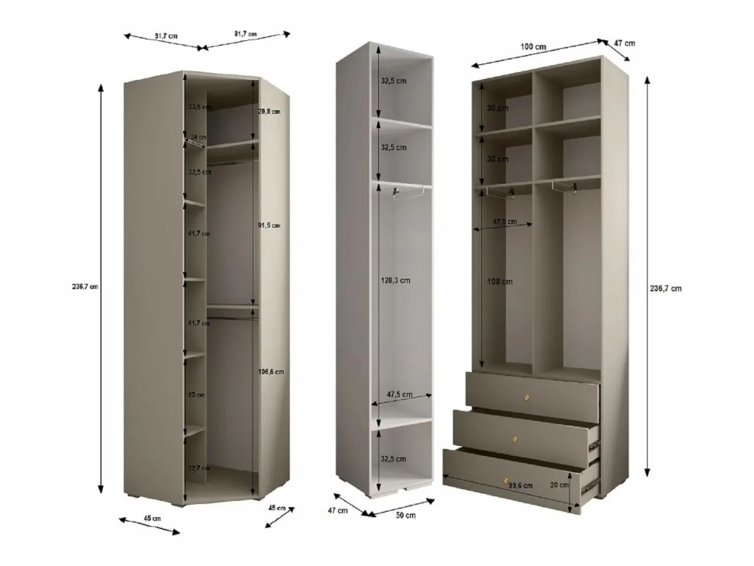 Online Inova 3 armario con puertas batientes 236,7/182/47 Blanco / Dorado