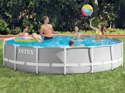 Clearance Intex 26724NP - Piscina Redonda Prisma Frame con bomba depuradora, escalera y láminas, 457x107 cm Gris