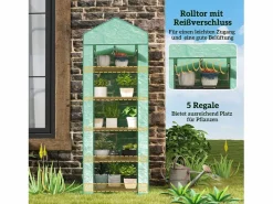 Invernadero con puerta enrollable y estantes, de plástico, , para jardín y balcón (69x49x193 cm) Verde