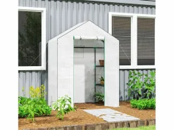 Invernadero de jardín con puerta enrollable, ventanas, estantes, plástico reforzado, (143x74x190cm)