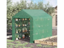 Invernadero de jardín con 8 estantes, puerta enrollable, estructura de acero y cubierta de PE, (244x180x210 cm)