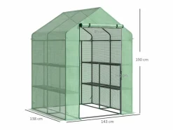 Invernadero de jardín con estantes, fabricado en acero y PE, con puerta, (500x200x205 cm)