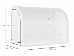 Hot Invernadero de jardín con estantes, cubierta de plástico resistente y estructura de acero, color (300 x 150 x 213 cm) Blanco