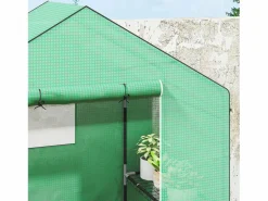 Best Invernadero de jardín con puerta enrollable, ventanas y estantes, invernadero de invierno de plástico, estructura de metal, para balcón y jardín (143x74x190 cm) Verde