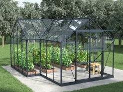 EXPERTLAND Invernadero de jardín estilo orangerie de vidrio templado 15,5 m² antracita NARCISSE Gris antracita
