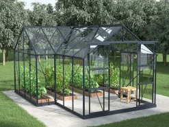 EXPERTLAND Invernadero de jardín estilo orangerie de vidrio templado 15,5 m² antracita NARCISSE Gris antracita