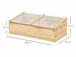 Invernadero de madera para jardín con cubierta de policarbonato, sistema de plantación, color natural (100 x 50 x 35 cm)