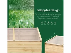 Invernadero de madera para jardín con cubierta de policarbonato, sistema de plantación, color natural (100 x 50 x 35 cm)