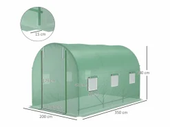 Invernadero de túnel con ventanas, estructura de acero, protección UV, 350 x 200 x 200 cm,