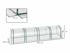 Invernadero de túnel con ventanas con cremallera, estructura de acero, PVC , 395 x 100 x 80 cm (395x100x80 cm)
