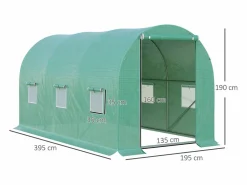 Online Invernadero de túnel para tomates, film transparente, 6 ventanas con mosquitera, estructura de acero (395x195x190cm) Invernadero De Jardín