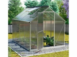 Outlet Soana Invernadero para jardín de aluminio y policarbonato con puerta y ventana 183x245x205cm Laelia Transparente