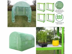 Monstershop Invernadero Politúnel con Estantería Galvanizada Puertas de Cultivo Cubierta de PE Jardinería Carpa de Jardín Planta de flores de 19mm de Diámetro | 4 x 2m