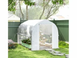 Sale Invernadero túnel de PVC, 3 ventanas y puerta, estructura de acero galvanizado, color (3 x 2 x 2 m) Blanco