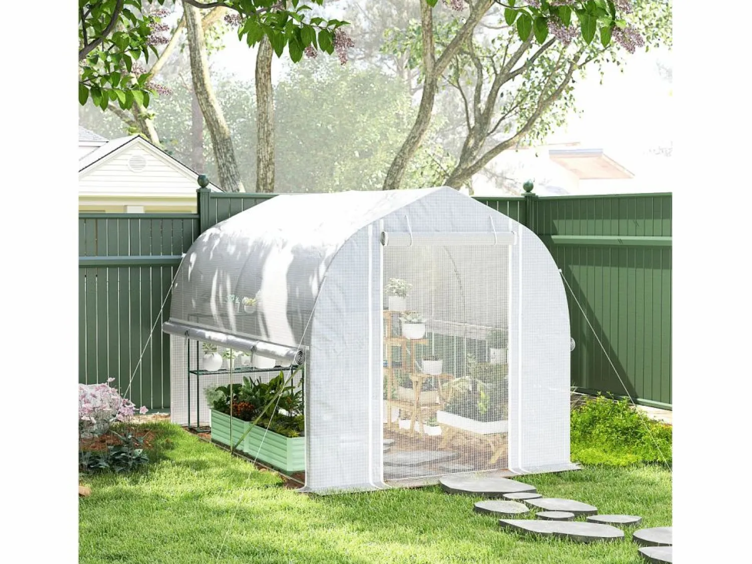 Sale Invernadero túnel de PVC, 3 ventanas y puerta, estructura de acero galvanizado, color (3 x 2 x 2 m) Blanco