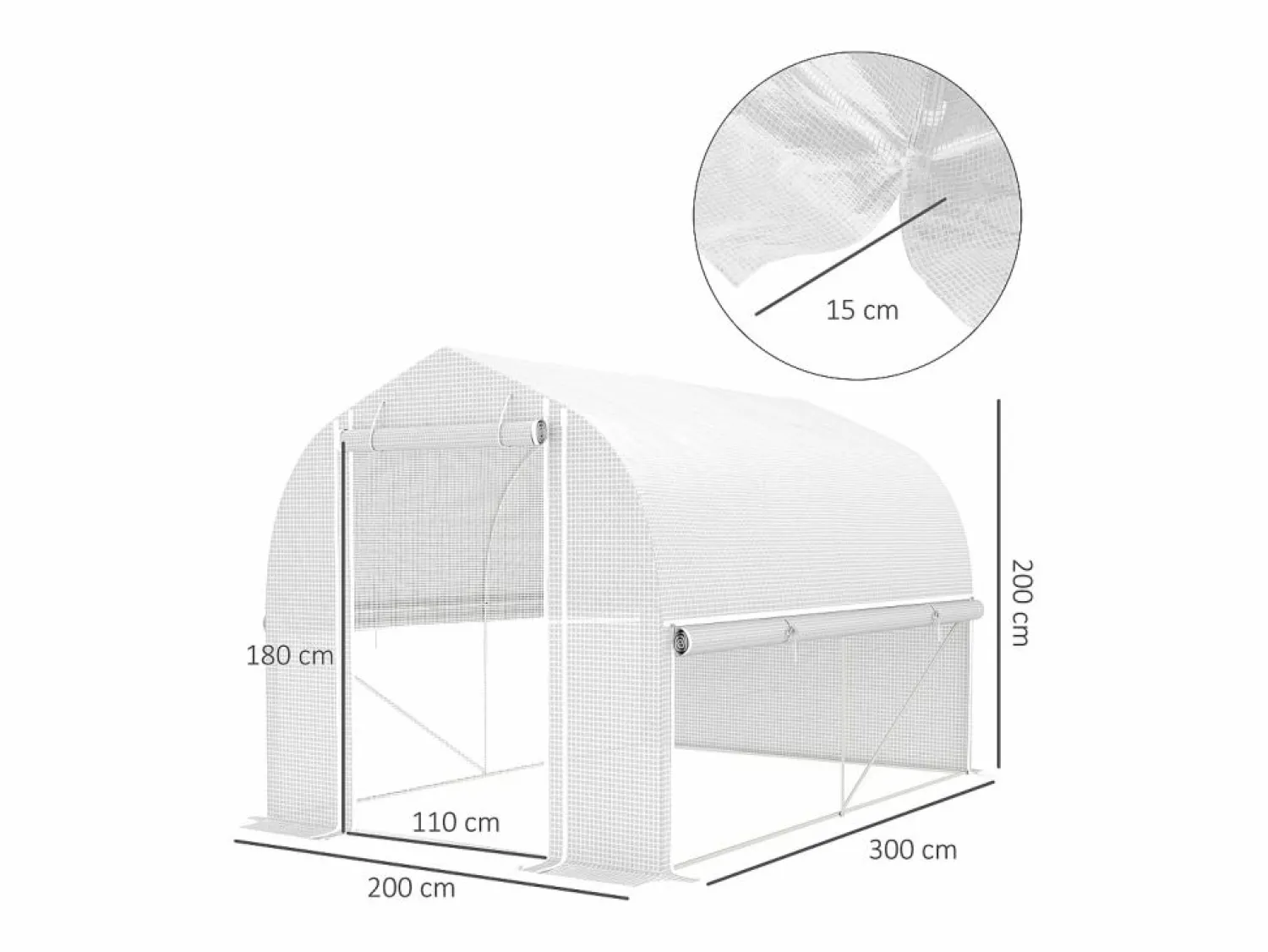 Sale Invernadero túnel de PVC, 3 ventanas y puerta, estructura de acero galvanizado, color (3 x 2 x 2 m) Blanco