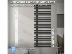 Online LuxeBath Iron EM Design Radiador de calefacción para baño, secador de toallas, antracita, 600 x 1600 mm Gris