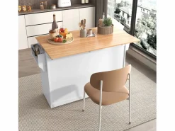 Merax Isla central - 120 x 46 (70) x 91 cm - Tablero plegable + Ruedas y patas intercambiables - MDF -