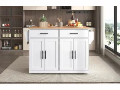 Merax Isla central - 120 x 46 (70) x 91 cm - Tablero plegable + Ruedas y patas intercambiables - MDF -
