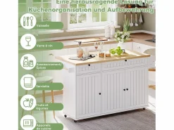 Hot Isla central con encimera abatible - 137 x 45/70 x 89,5 cm - con 2 cajones + 3 puertas - MDF - Isla Cocina